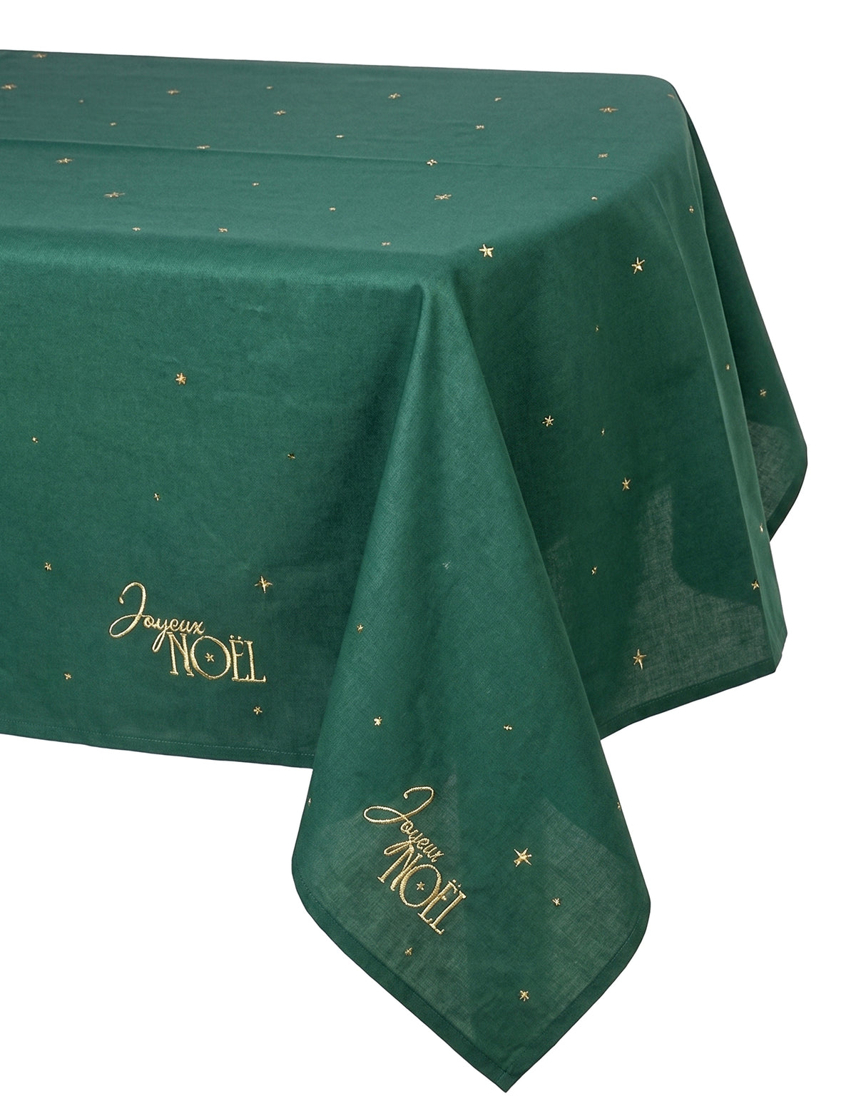 Nappe Joyeux Noël L'Intemporel vert anglais et or 140 x 240 cm