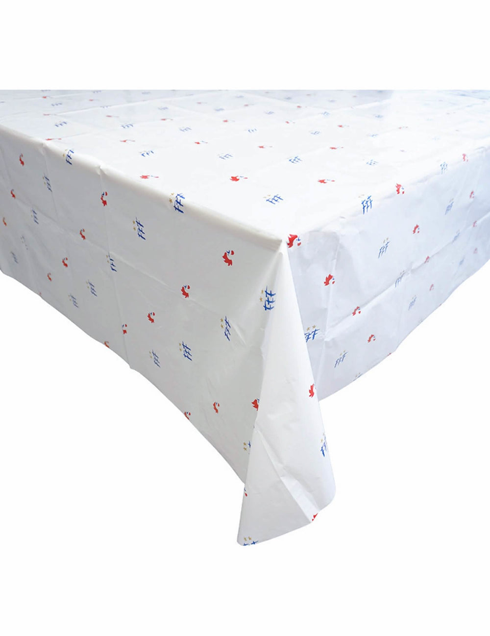 Nappe plastique FFF blanche à motifs logos et coqs bleus et rouges