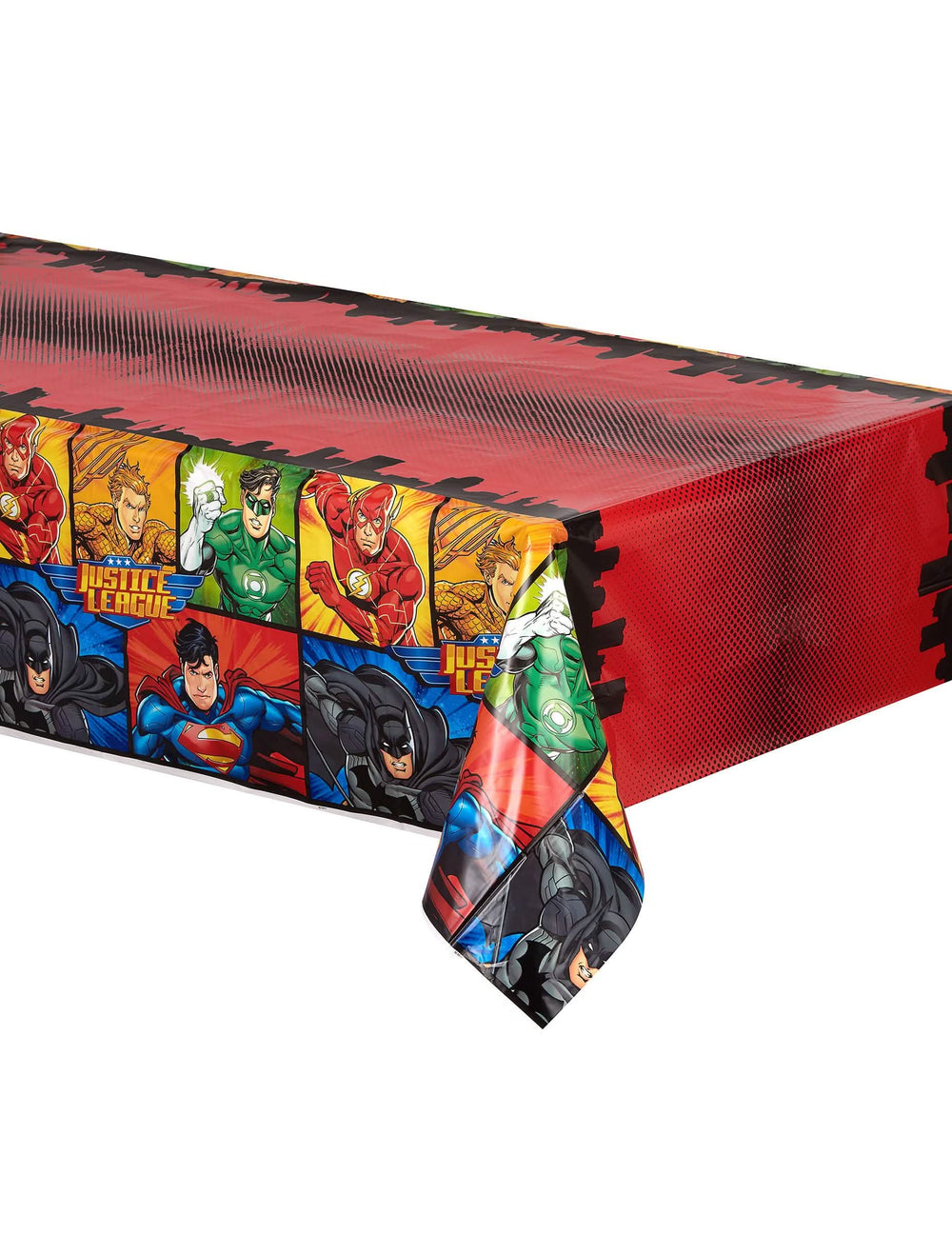 Plastični stolnjak Justice League za zabavu s crvenim uzorkom superjunaka