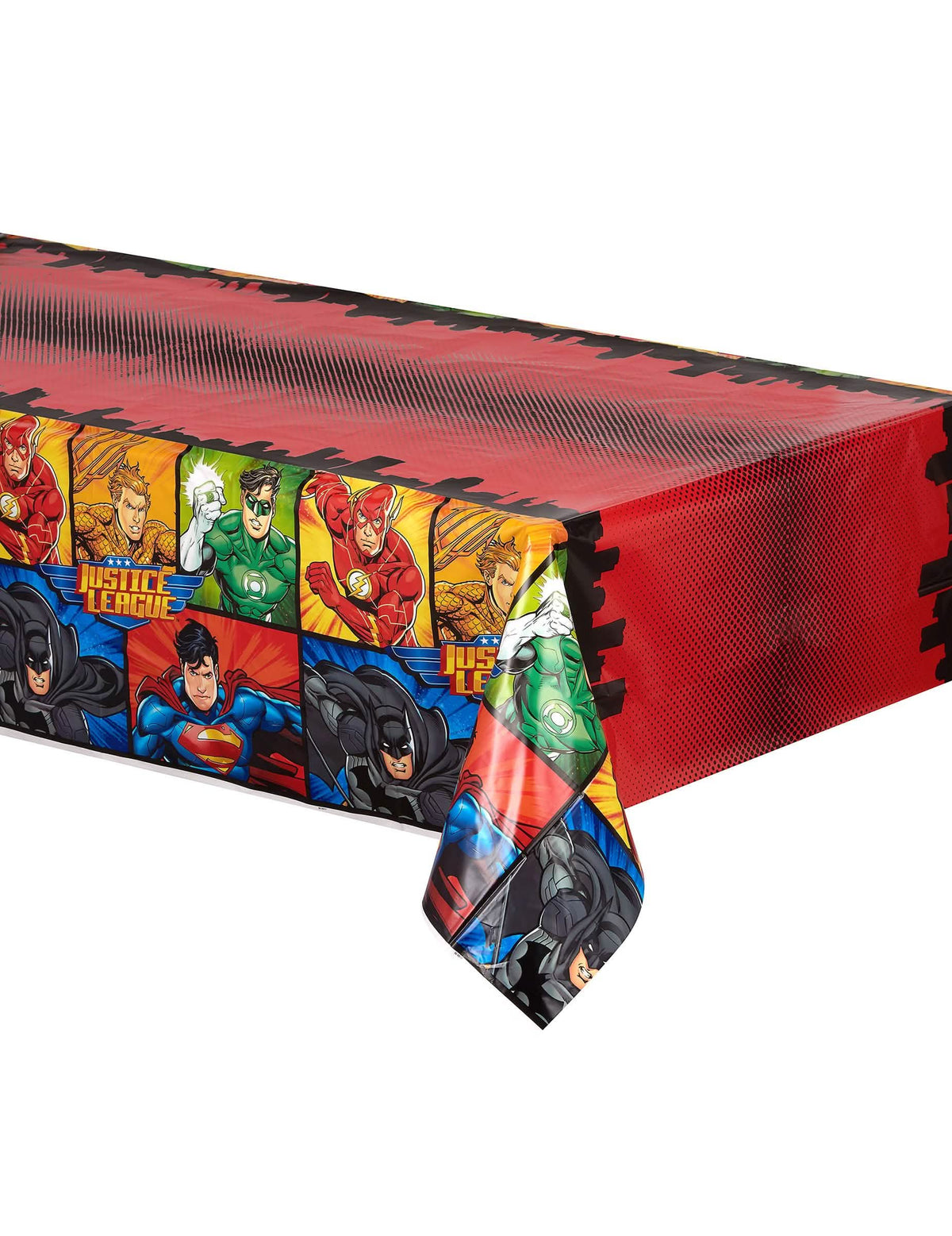 Plastični stolnjak Justice League za zabavu s crvenim uzorkom superjunaka