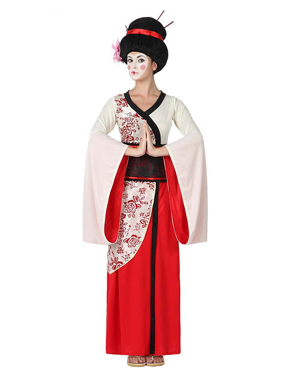 Déguisement de geisha pour femme rouge et blanc avec motifs floraux