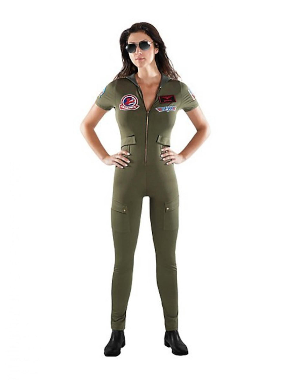 Kostim kombinezon Top Gun za odrasli u kaki zelenoj s amblemima