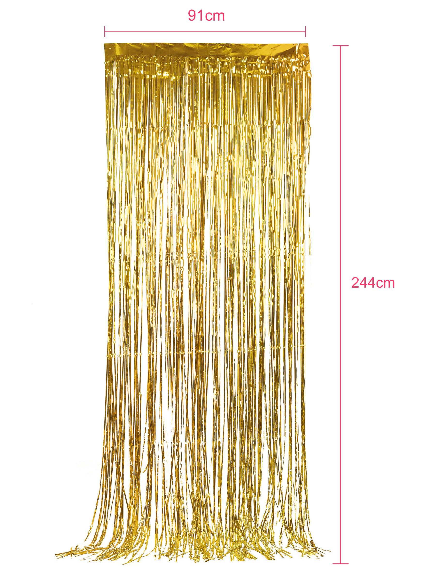 Détail des dimensions du Pack de 5 rideaux scintillants pour décoration de fête dorés