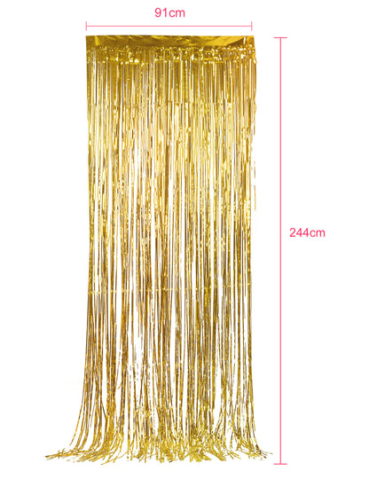 Détail des dimensions du Pack de 5 rideaux scintillants pour décoration de fête dorés