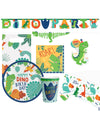 Pack dino pour anniversaire multicolore de 51 pièces avec vaisselle et décoration