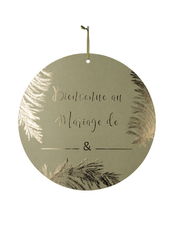 Kartonski znak dobrodošlice na vjenčanje ... kaki i zlatna folija 38 cm prilagoditi