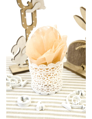 Bijela čipkasta košara 11 x 5 cm s vjenčanom ručkom