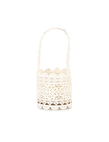 Košara od čipke boje slonovače 11 x 5 cm s ručkom
