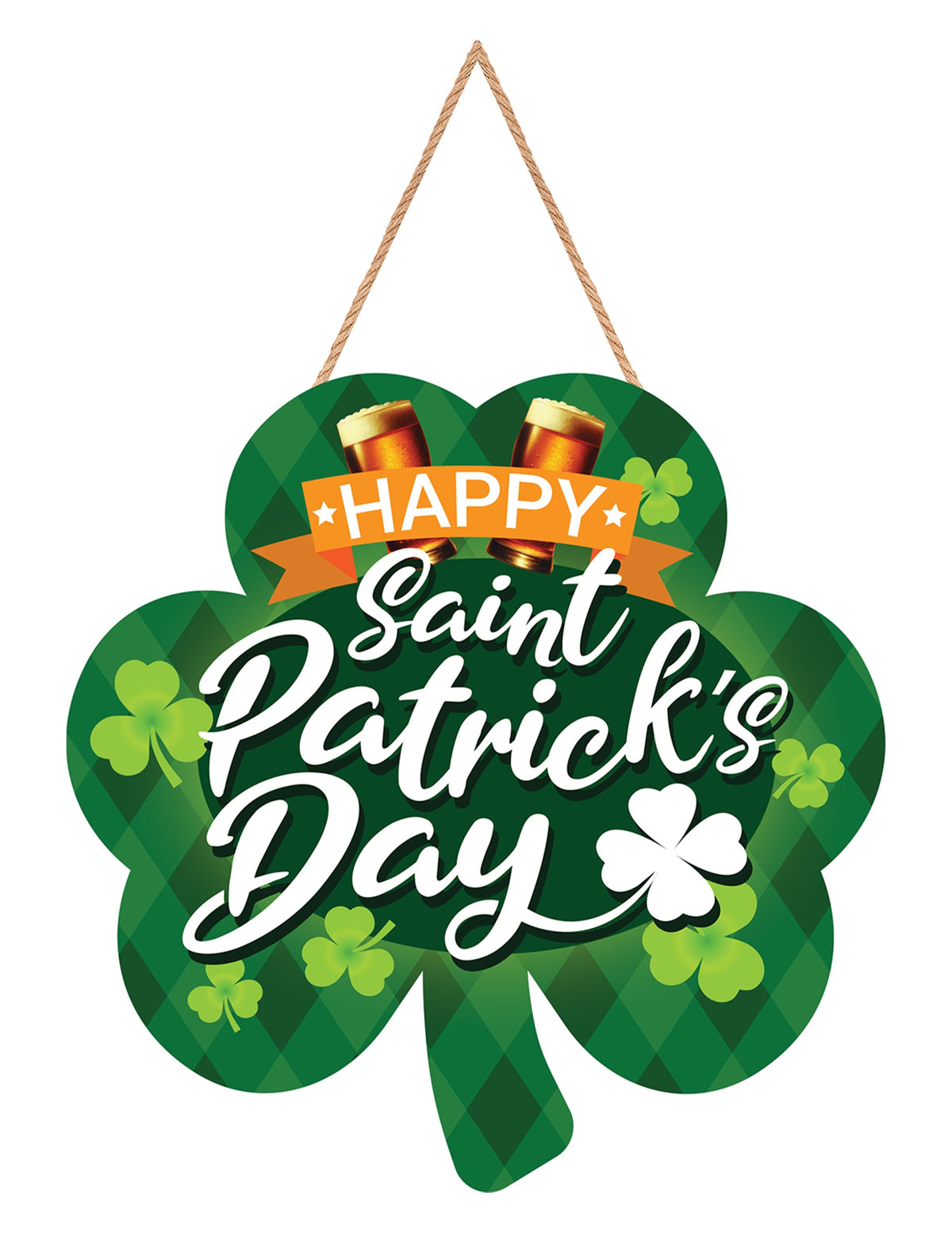 Panneau Saint Patrick pour décoration vert en forme de trèfle avec chopes de bière