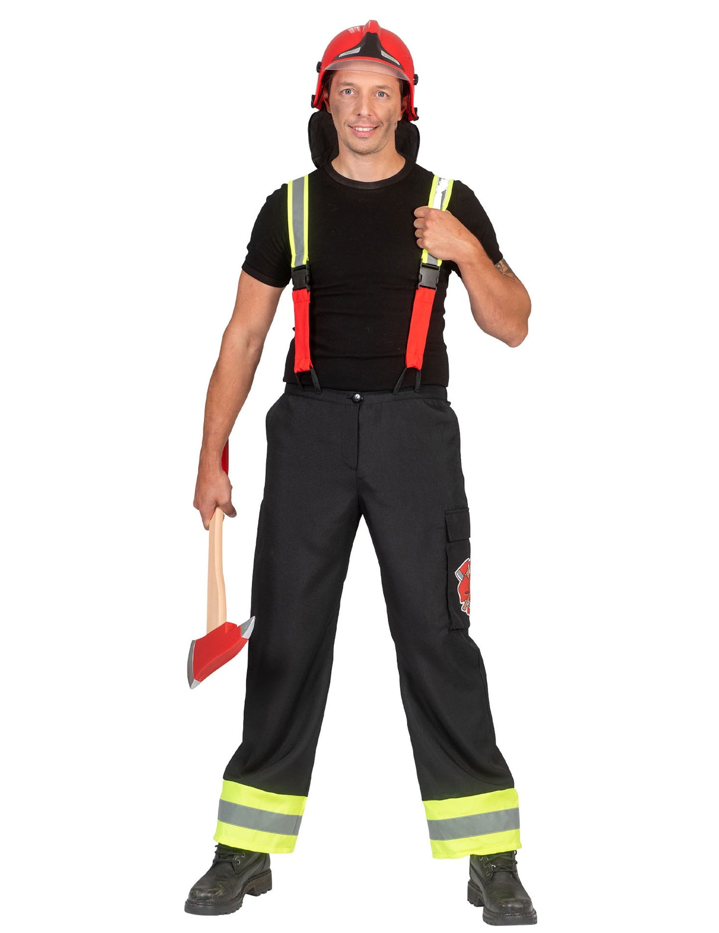 Muške crne vatrogasne hlače s naramenicama