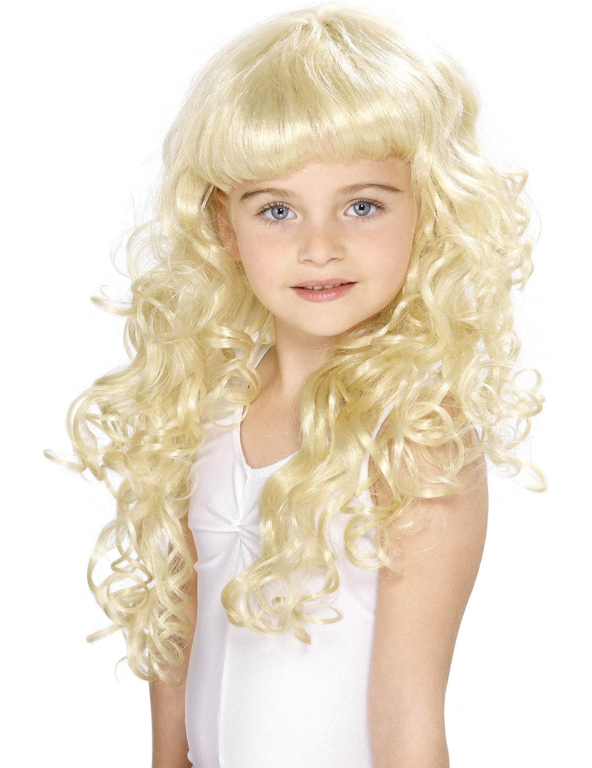Perruque de princesse pour fille blonde bouclée avec frange