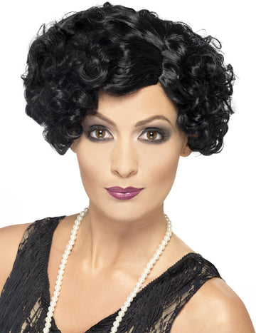 Ženska crna valovita kabareta perika