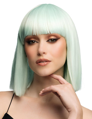 Luksuzna pastelno mentol zelena perika s ravnim bobom za odrasle 