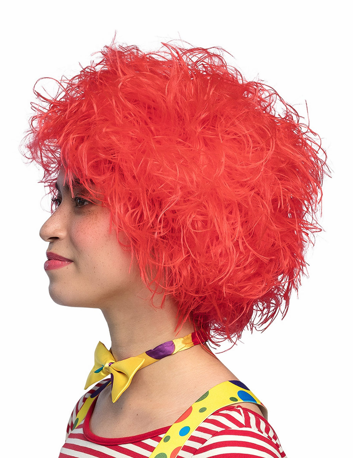 Vue de profil de la perruque clown pour femme