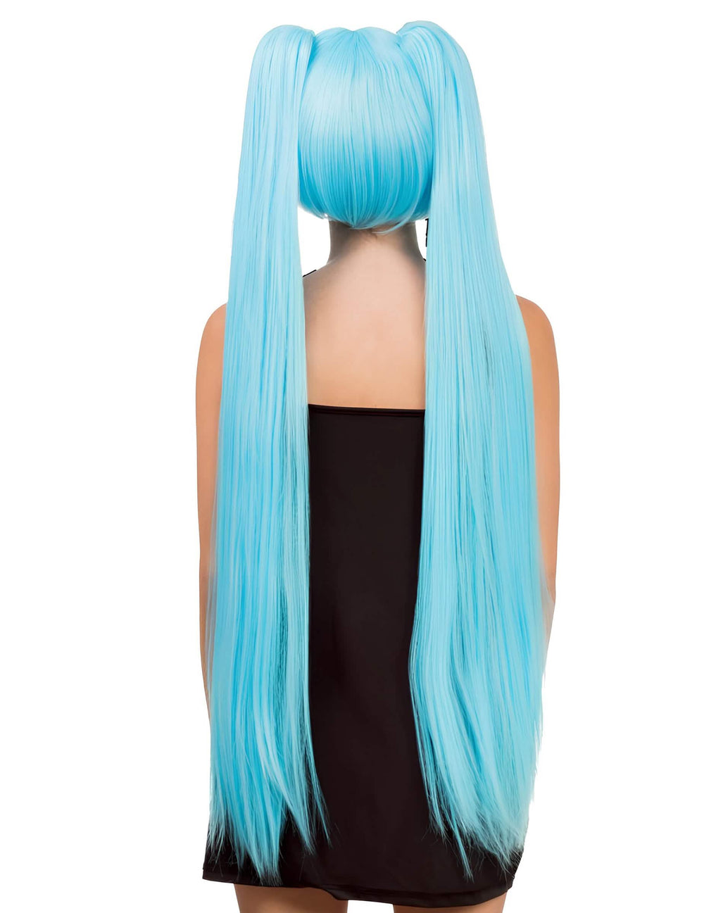 Vue de dos de la perruque cosplay luxe à longues couettes pour adulte
