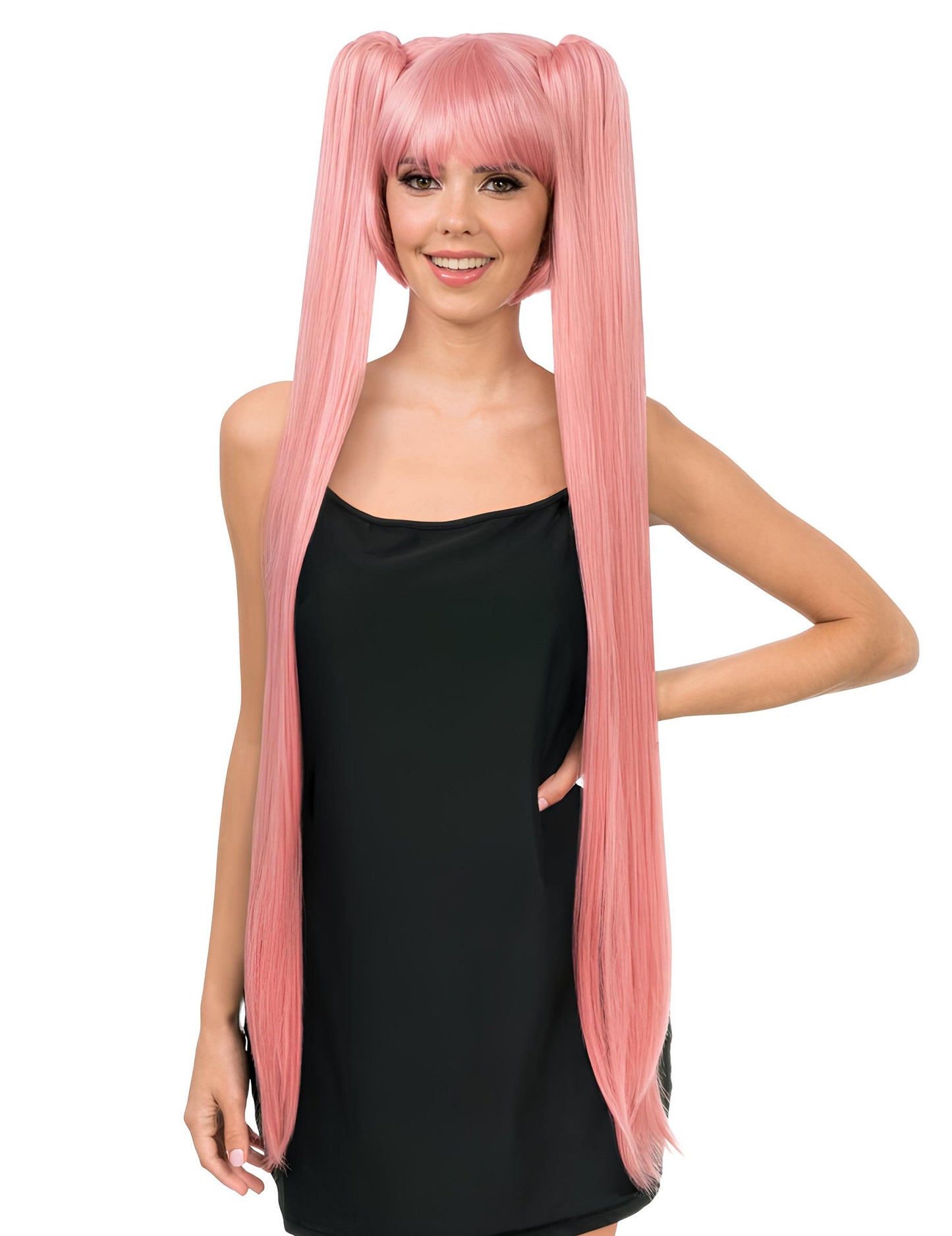 Luksuzna cosplay perika s dugim pastelno ružičastim repovima za odrasle 