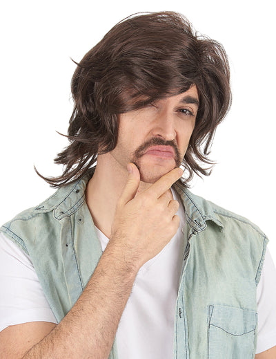 Perruque dragueur années 70's pour homme châtain foncé