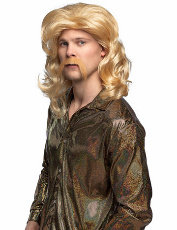 Perika i brkovi za muškarce u voluminoznoj plavoj boji, stil mullet