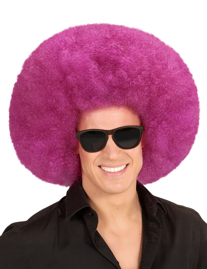 Vue de face de la perruque extra volume afro pour adulte violette