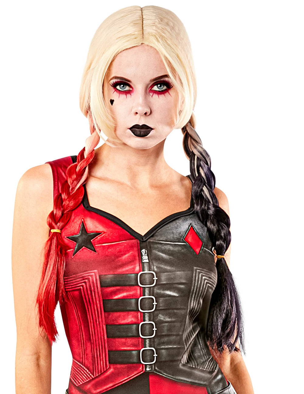Perika Harley Quinn Suicide squad 2 za ženu plavuša s crvenim i crnim pletenicama