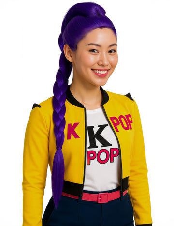 Ljubičasta pletena Kpop perika za odrasle 