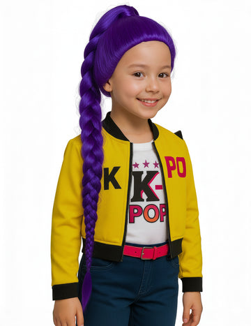 Dječja Kpop perika s ljubičastom pletenicom 