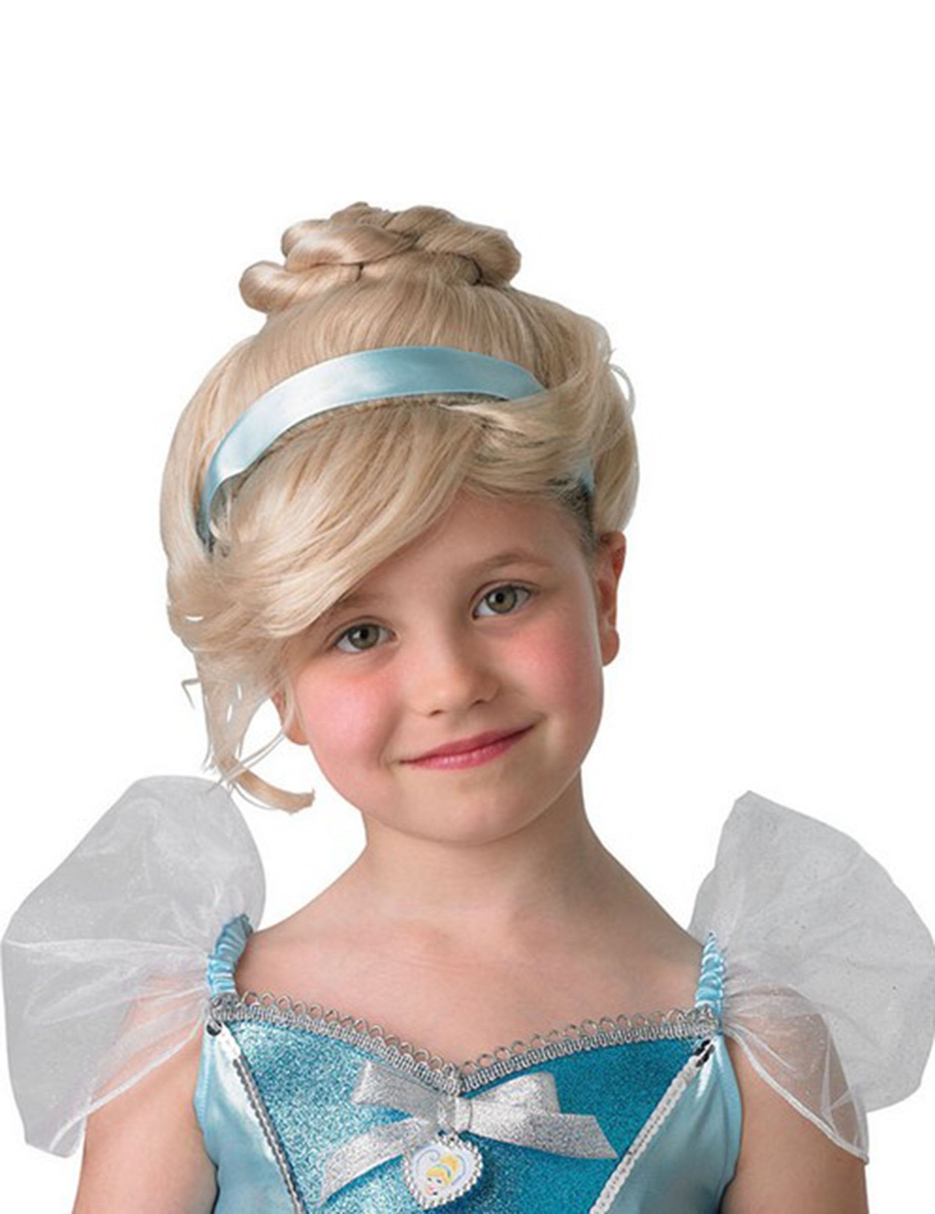 Luksuzna perika Pepeljuga za djevojčice plave kose s punđom i plavom vrpcom