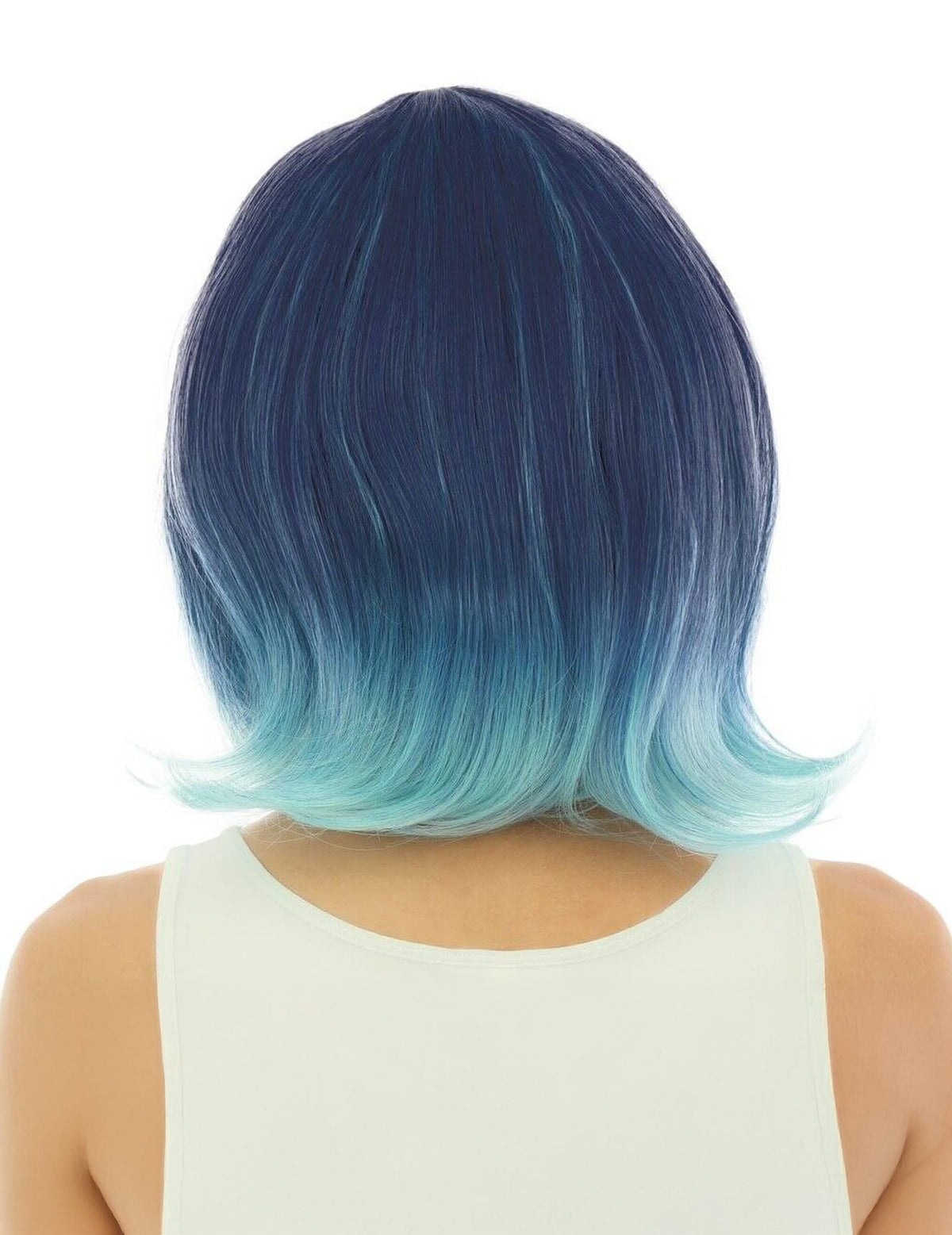 Vue de dos de la perruque mi longue tie and dye bleue luxe