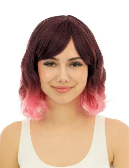 Luksuzna perika za odrasle, ružičasta, srednje duljine, s tie-dye uzorkom