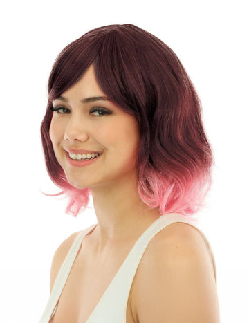 Luksuzna perika za odrasle, ružičasta, srednje duljine, s tie-dye uzorkom