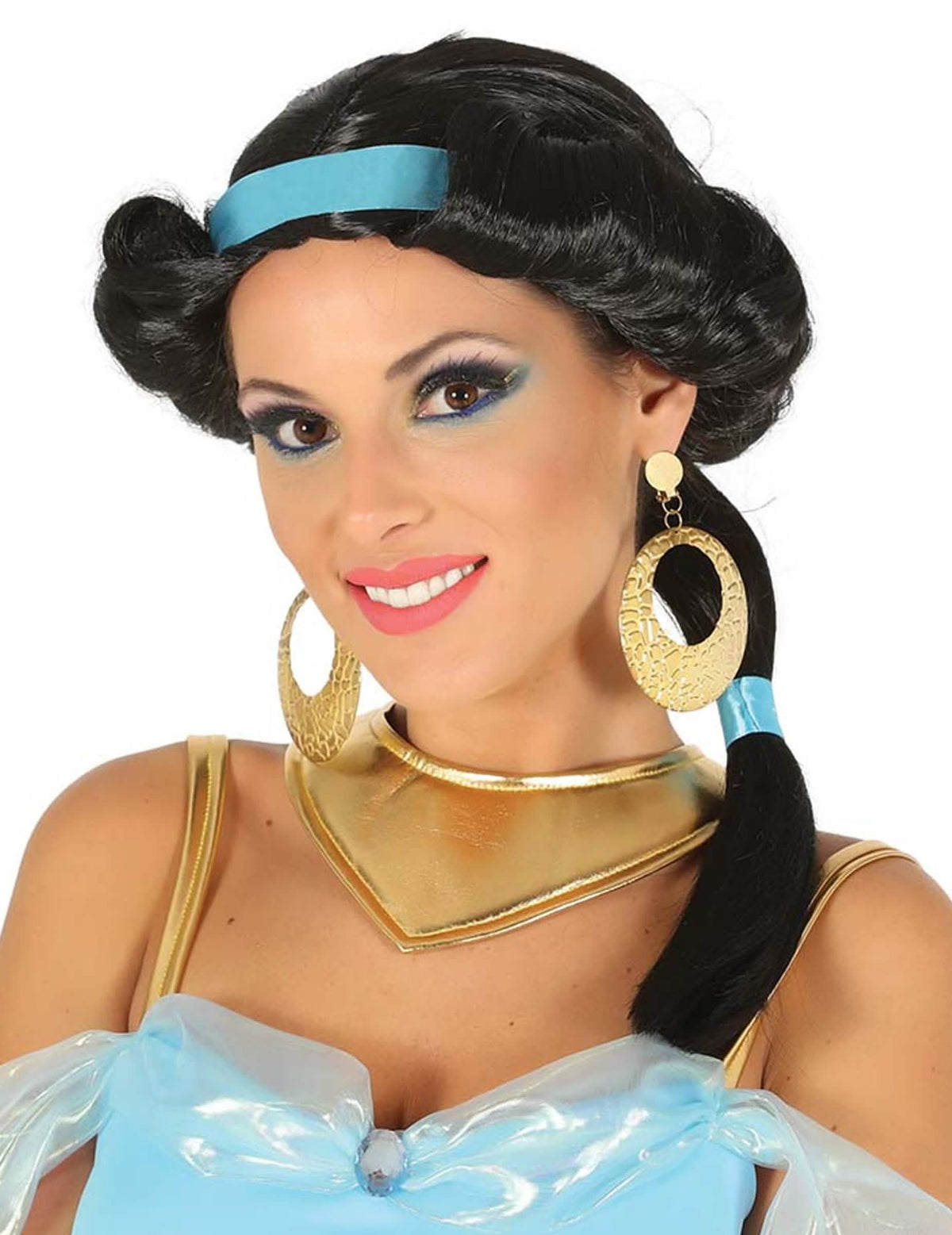 Pustinjačka princezeska perika za tamnoputu ženu s plavom trakom za glavu