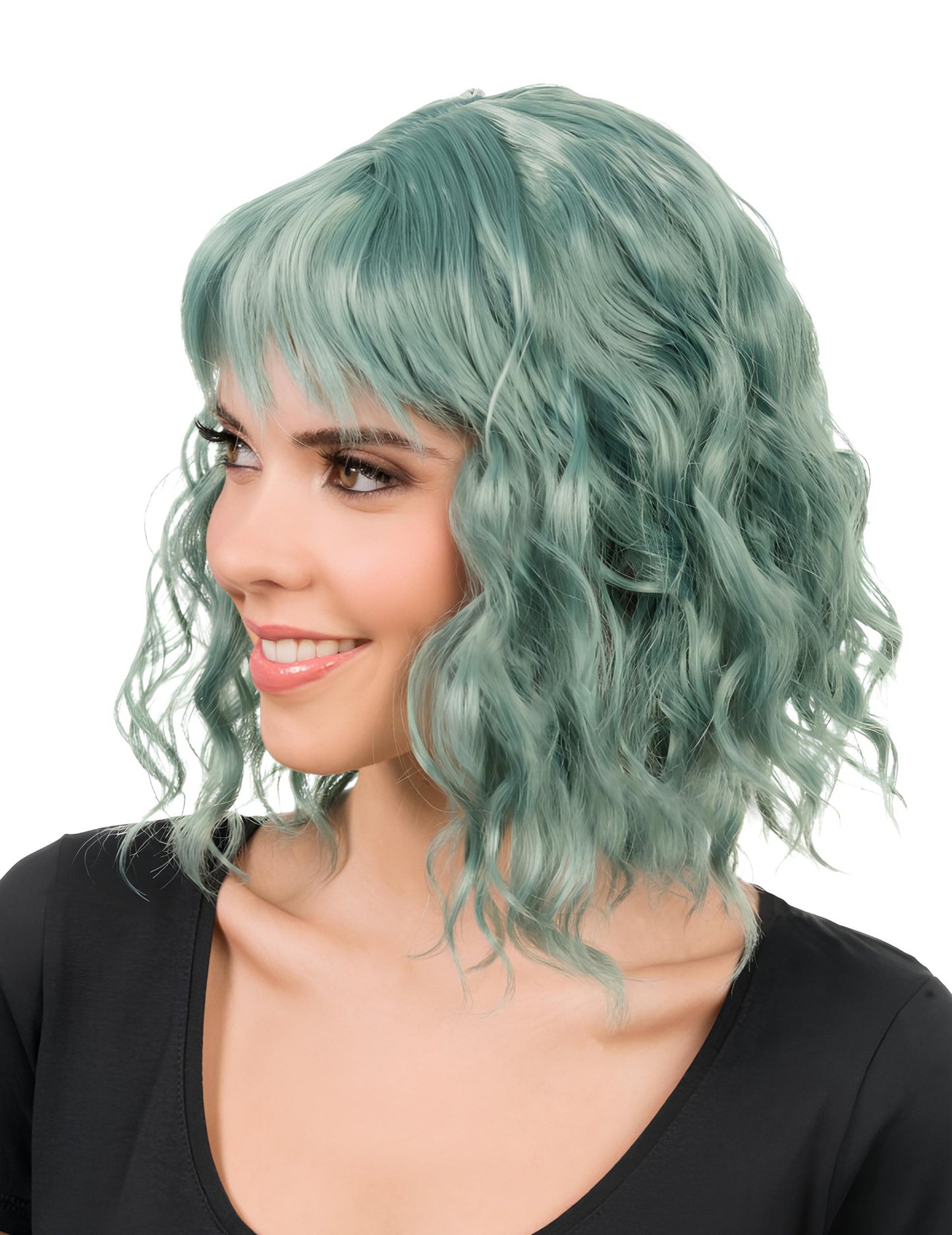 Zelena valovita perika za žene 