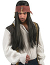Perruque pirate pour adulte noire avec bandana marron et perles