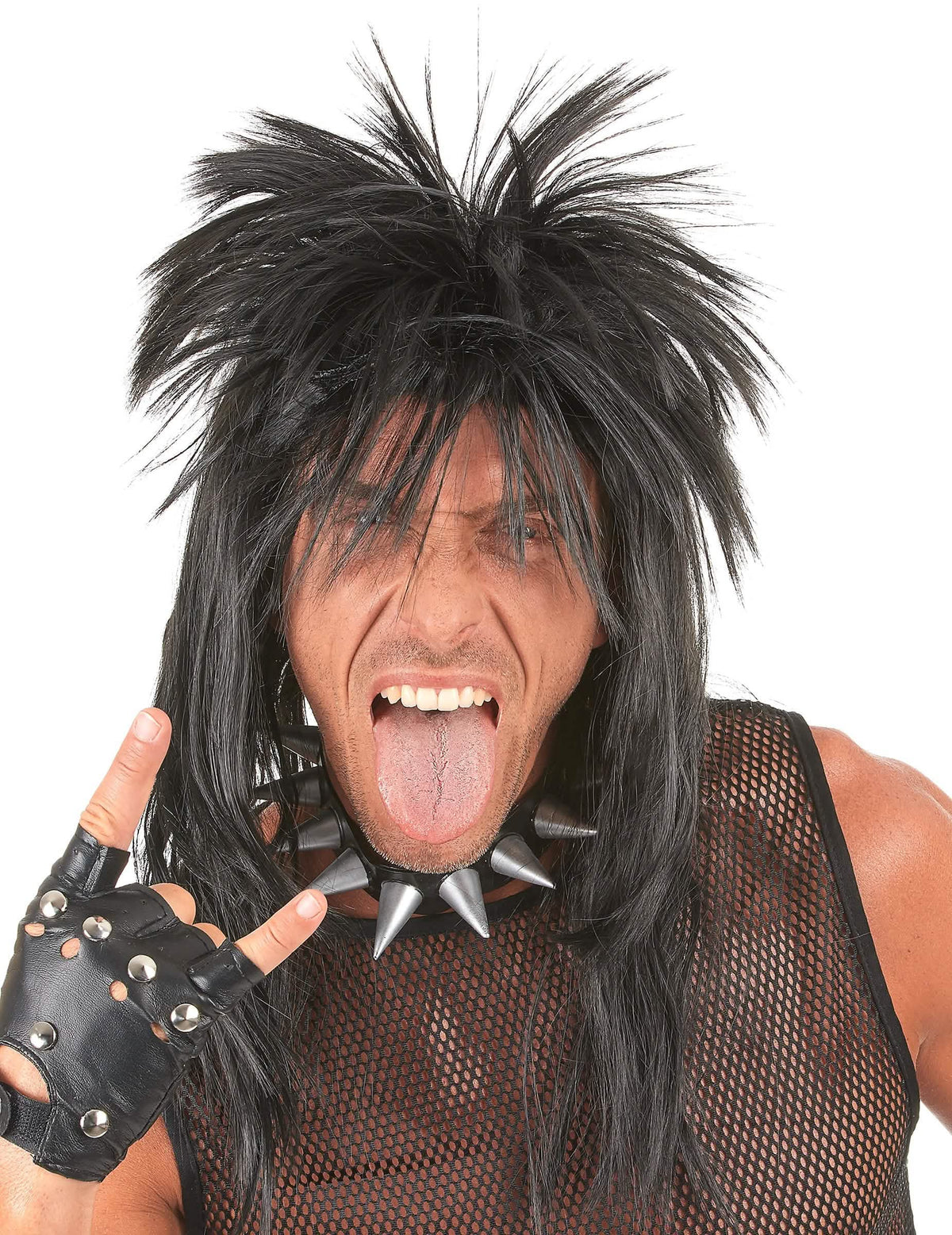 Crna punk perika za odrasli s raščupanom češaljkom