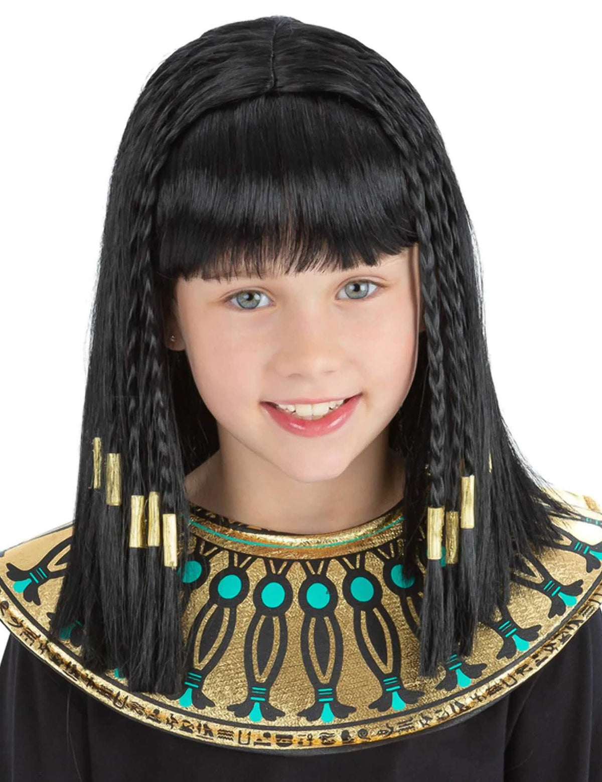 Perruque de reine égyptienne pour enfant noire avec tresses et perles dorées
