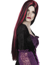 Perruque longue Halloween pour femme rouge et noire