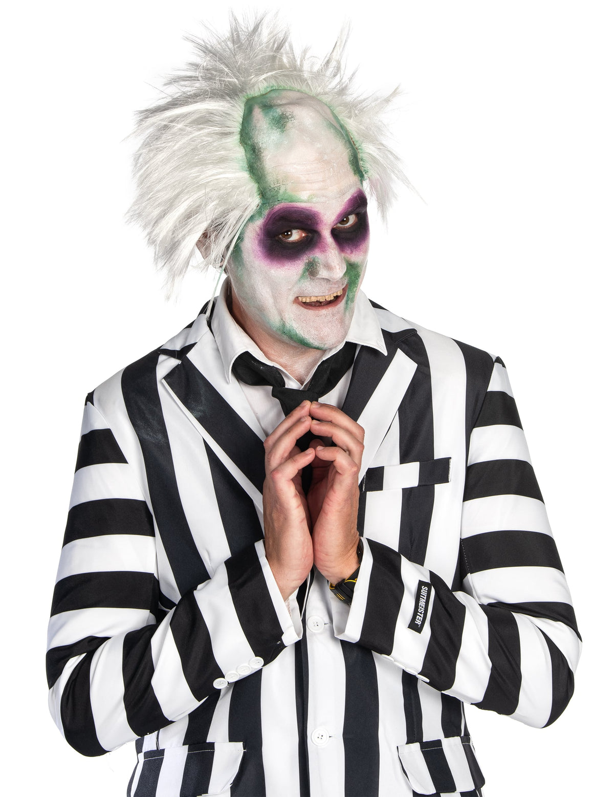 Vue de face avec maquillage de la perruque fantôme fou pour adulte