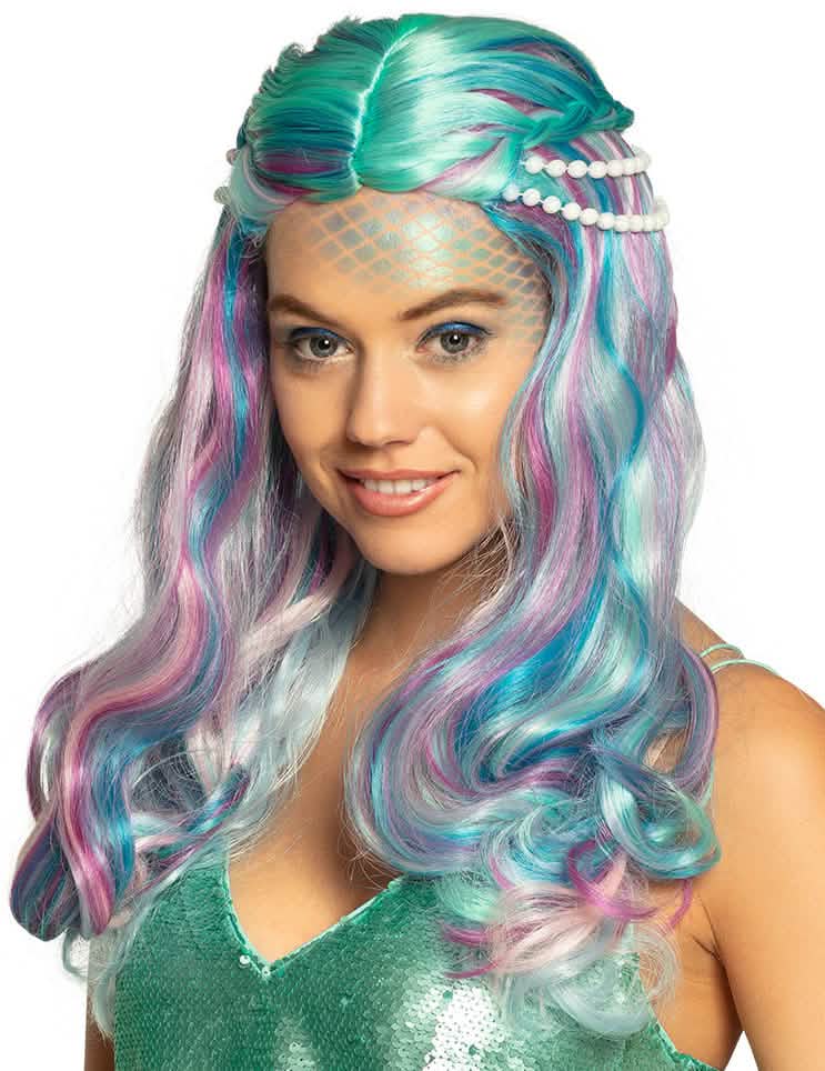 Pastelna sirena perika za odrasle s biserima