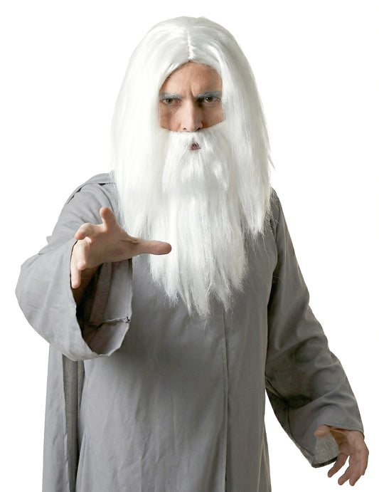 Perruque avec barbe de sorcier pour homme blanche