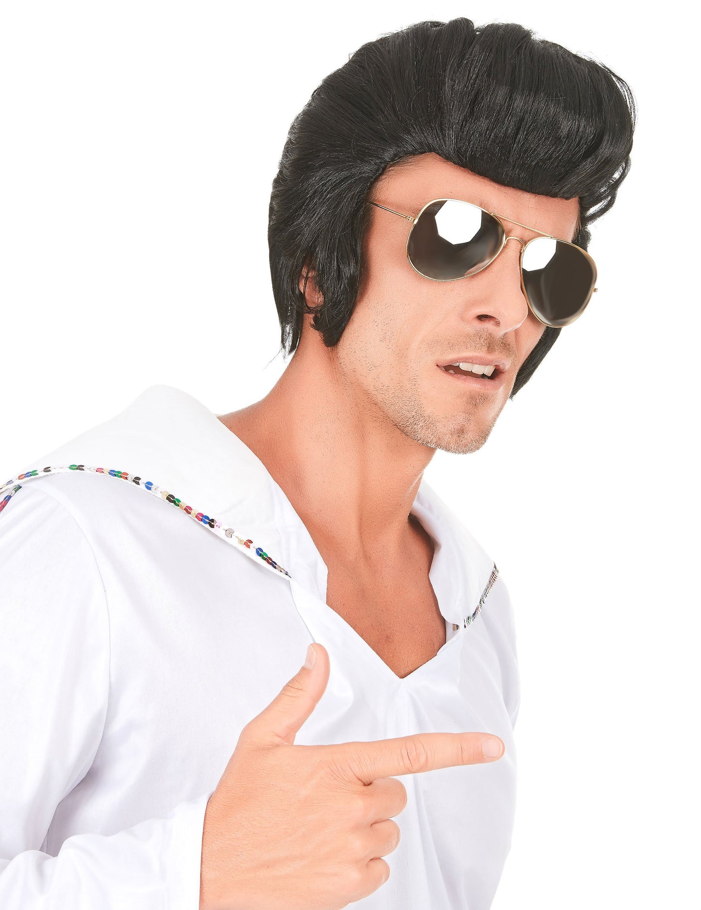 Crna rockerska perika za muškarce s bananom