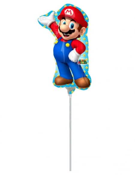 Balon od aluminija Super Mario za dijete plava na plastičnoj stabljici