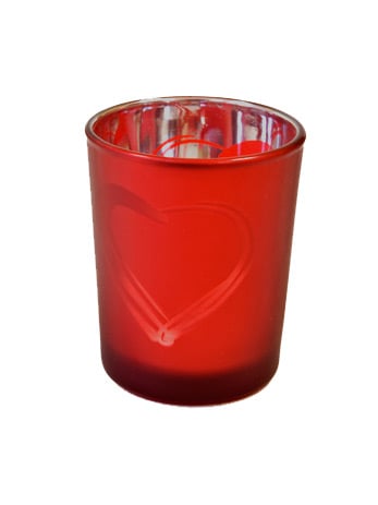 Crveni matirani stakleni svijećnjak srce 7 x 5,5 cm romantična dekoracija 
