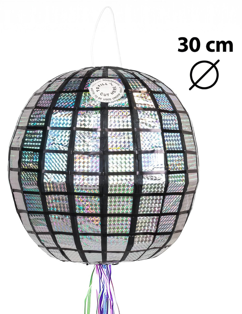 Dimenzije i sustav pričvršćivanja disko piñate s kuglom od faceta