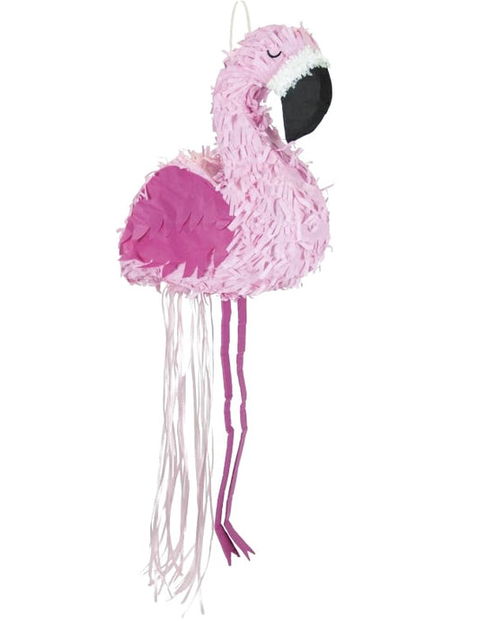 Piñata flamant rose rose avec rubans et bec noir