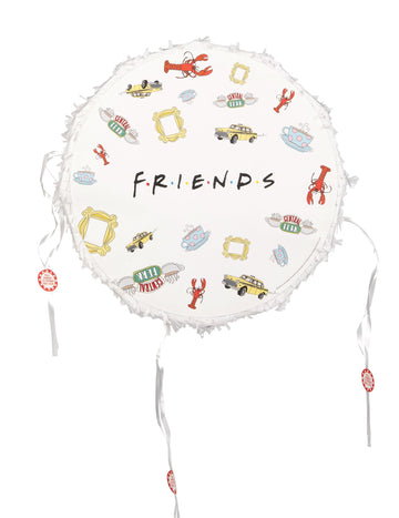 Piñata Friends pour adulte blanche avec rubans et motifs iconiques de la série
