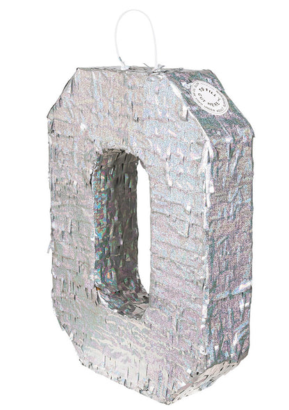 Srebrna holografska pinjata, broj 0, 40 x 28 x 8 cm za zabavu