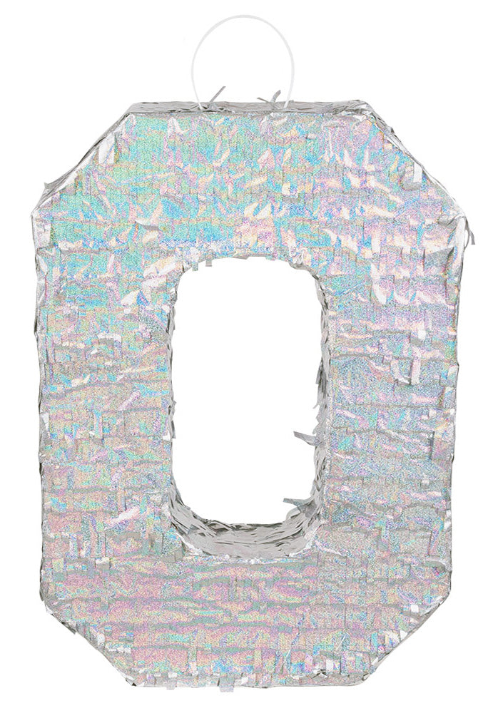 Srebrna holografska pinjata, broj 0, 40 x 28 x 8 cm za zabavu