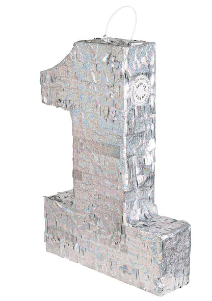 Srebrna holografska pinjata, broj 1, 40 x 28 x 8 cm svečan