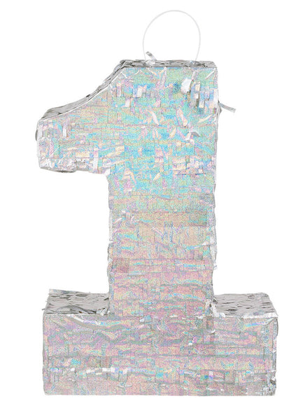 Srebrna holografska pinjata, broj 1, 40 x 28 x 8 cm svečan