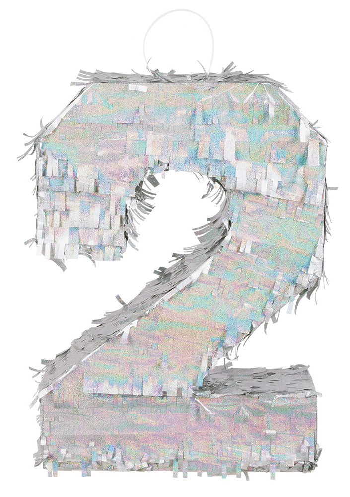 Srebrna holografska pinjata, broj 2, 40 x 28 x 8 cm za rođendan